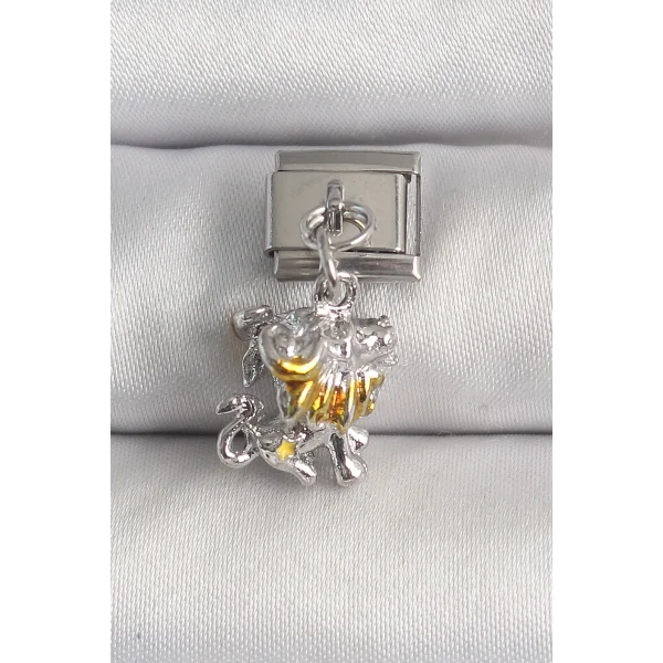 316L Çelik Gümüş Renk Sallantı Aslan Model Nomination Charm
