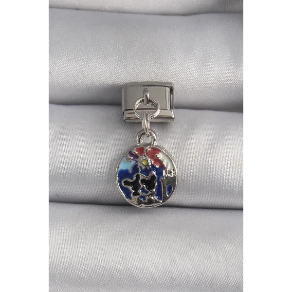 316L Çelik Gümüş Renk Sallantı Dünya Model Nomination Charm