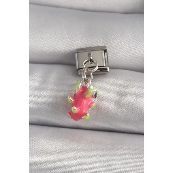 316L Çelik Gümüş Renk Sallantı Ejder Meyvesi Model Nomination Charm