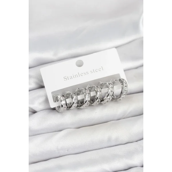 316L Çelik Gümüş Renk Su Yolu Halka Küpe Seti