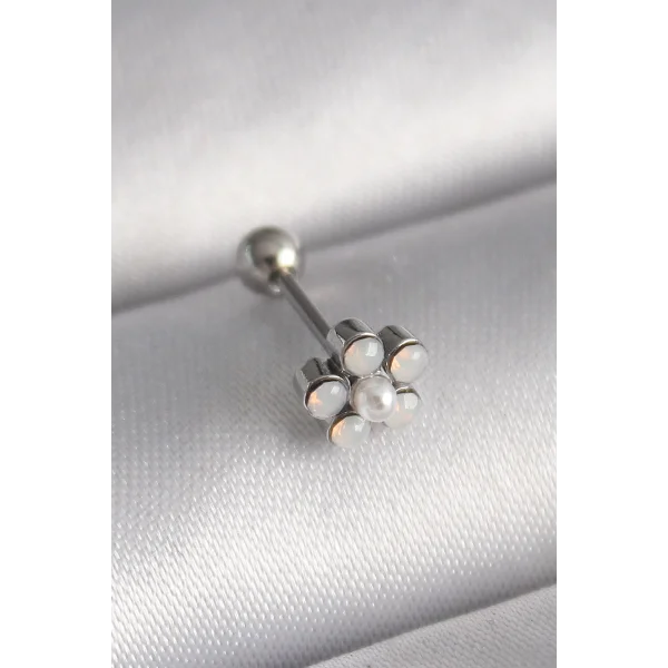 316L Çelik Gümüş Renk Zirkon Taşlı Çiçek Model Tragus Piercing