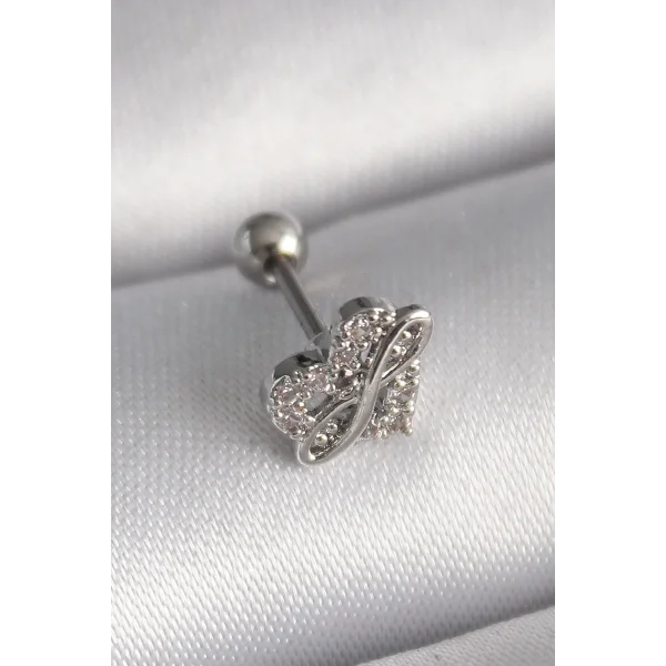 316L Çelik Gümüş Renk Zirkon Taşlı Sonsuzluk Detay Tragus Piercing