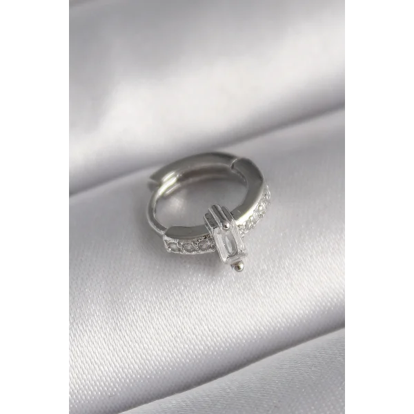 316L Çelik Gümüş Renk Zirkon Taşlı Tragus Piercing