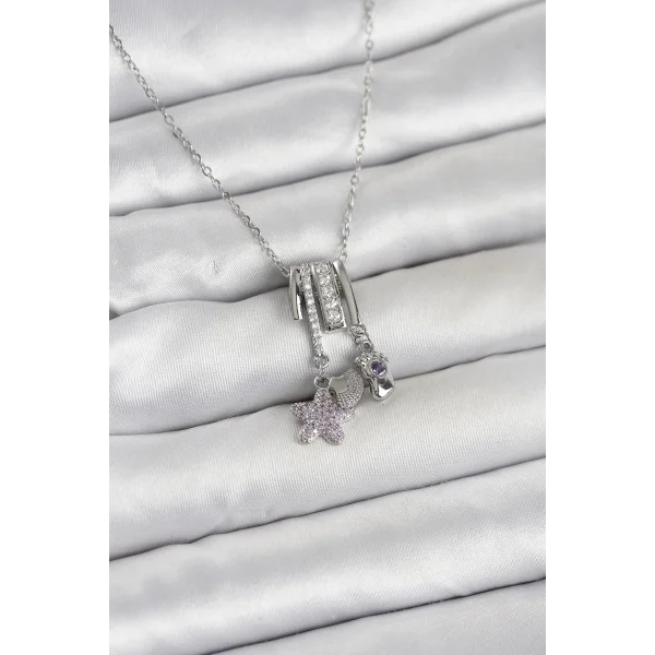 316L Çelik Gümüş Zirkon Taşlı Deniz Tema Charmlı Kadın Kolye