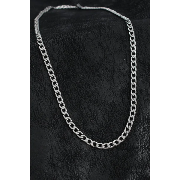 316L Çelik Kalın Klasik Zincir Model Gümüş Renk Erkek Kolye