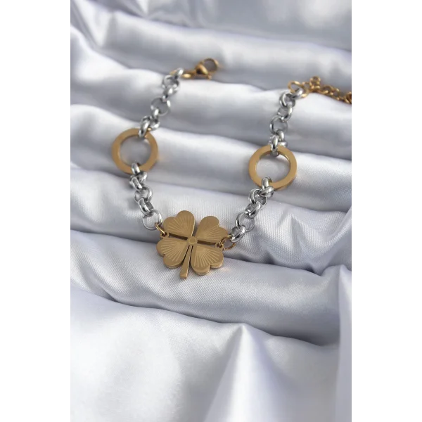 316L Çelik Mix Renk Zincir Model Yonca Figür Kadın Bileklik