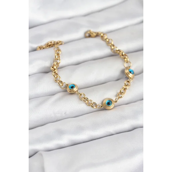316L Çelik Nazar Model Gold Renk Kadın Bileklik