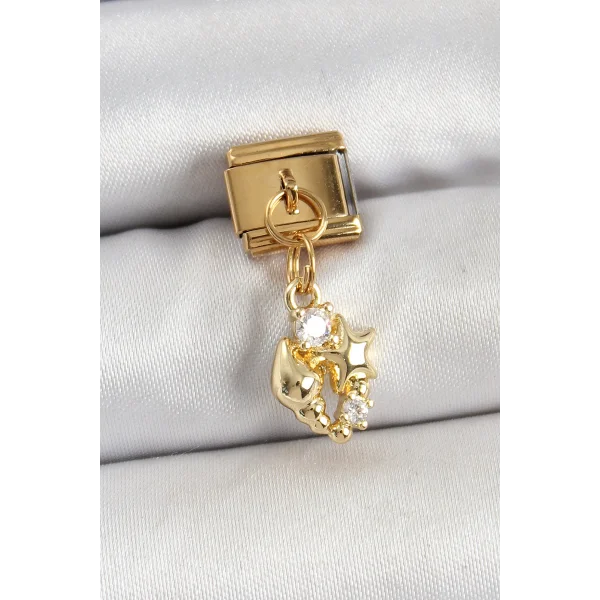 316L Çelik Sallantılı Zirkon Taşlı Deniz Kabuğu Ve Yıldız Model Gold Renk Nomination Charm