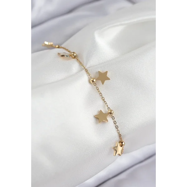 316L Çelik Sıralı Yıldız Model Gold Renk Kadın Bileklik