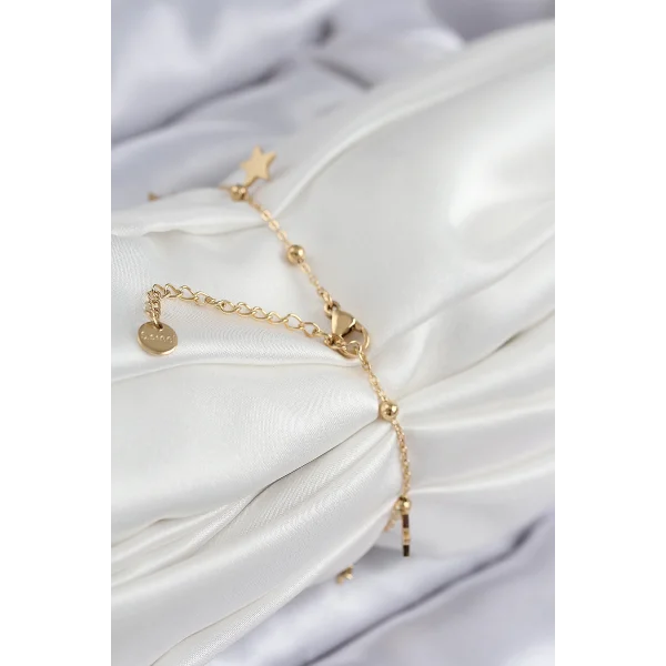 316L Çelik Sıralı Yonca Model Gold Renk Kadın Bileklik