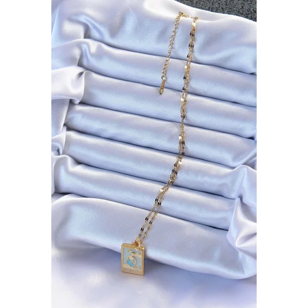 316L Çelik Zincir Altın Renk Mavi Mineli Tarot Kolye