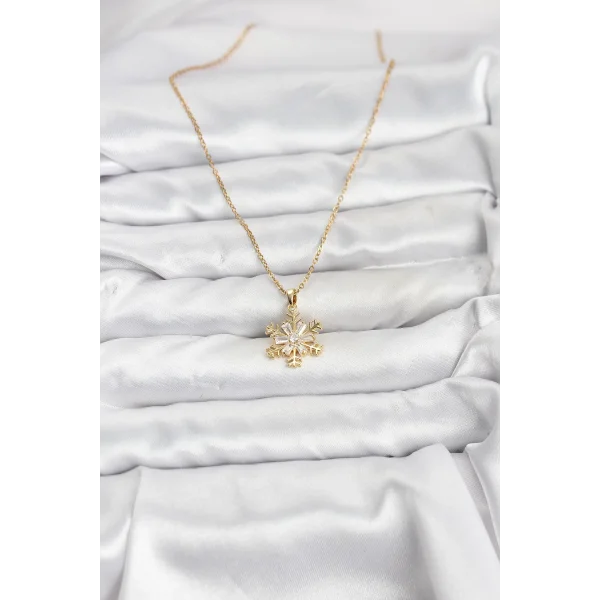 316L Çelik Zincir Gold Renk Kar Tanesi Model Zirkon Taşlı Kadın Kolye