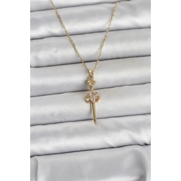 316L Çelik Zincir Gold Renk Kılıç Model Kadın Kolye
