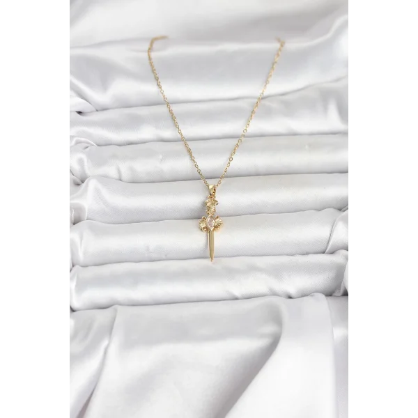 316L Çelik Zincir Gold Renk Kılıç Model Kadın Kolye