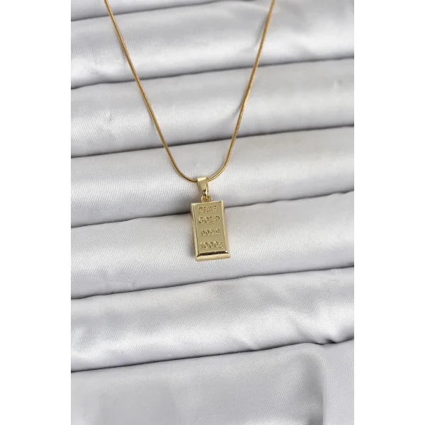 316L Çelik Zincir Gold Renk Külçe Altın Model Kadın Kolye