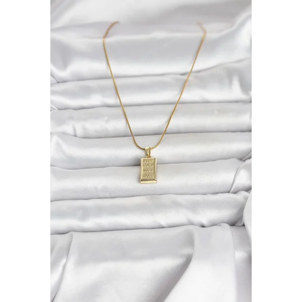 316L Çelik Zincir Gold Renk Külçe Altın Model Kadın Kolye