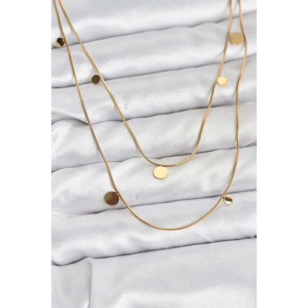 316L Çelik Zincir Gold Renk Pullu Kadın Kolye