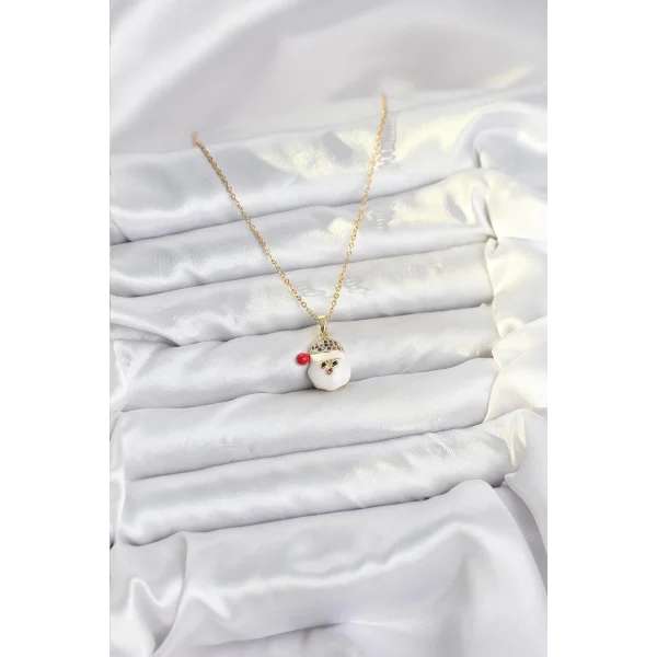 316L Çelik Zincir Gold Renk Şapkalı Kardan Adam Kafası Model Yılbaşı Temalı Kadın Kolye