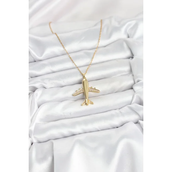 316L Çelik Zincir Gold Renk Uçak Model Kadın Kolye