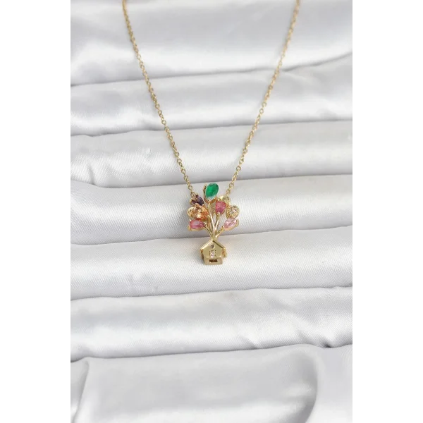 316L Çelik Zincir Gold Renk Uçan Balon Ev Figür Kadın Kolye