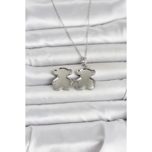 316L Çelik Zincir Gümüş Renk Ayıcık Model Açılabilir Kadın Kolye