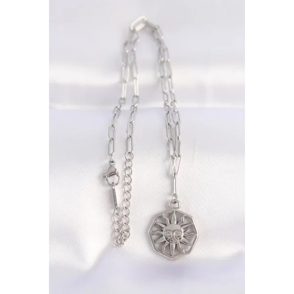 316L Çelik Zincir Gümüş Renk Güneş Kolye