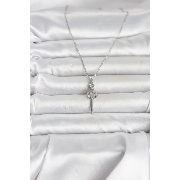 316L Çelik Zincir Gümüş Renk Kılıç Model Kadın Kolye