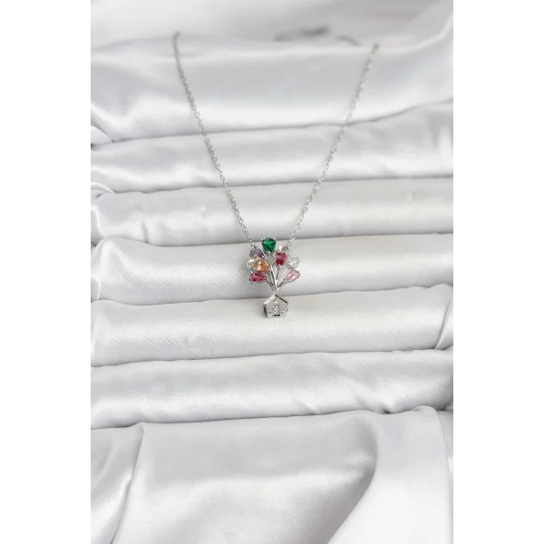 316L Çelik Zincir Gümüş Renk Uçan Balon Ev Figür Kadın Kolye