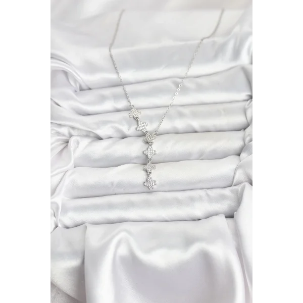 316L Çelik Zincir Gümüş Renk Yonca Model Kadın Kolye