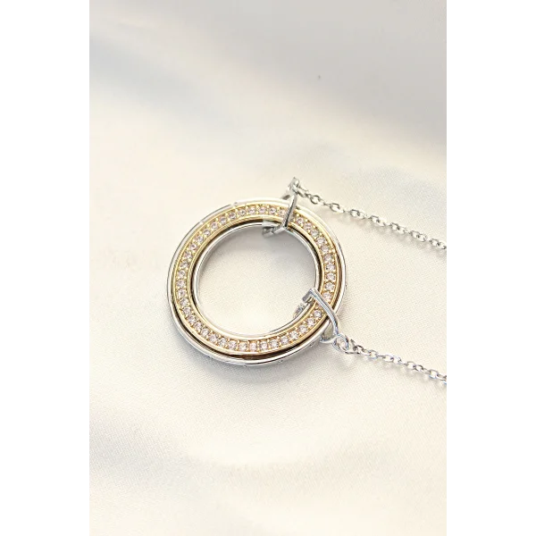 316L Çelik Zirkon Taşlı Çift Renkli Tifany Kolye