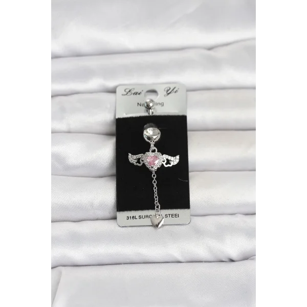 316L Cerrahi Çelik Kanatlı Kalp Model Göbek Piercing