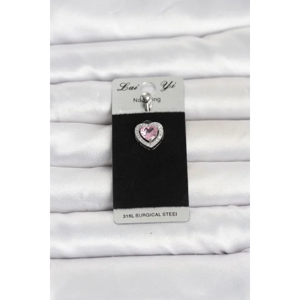 316L Cerrahi Çelik Pembe Kalp Model Göbek Piercing