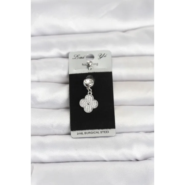 316L Cerrahi Çelik Sallantılı Yonca Model Göbek Piercing