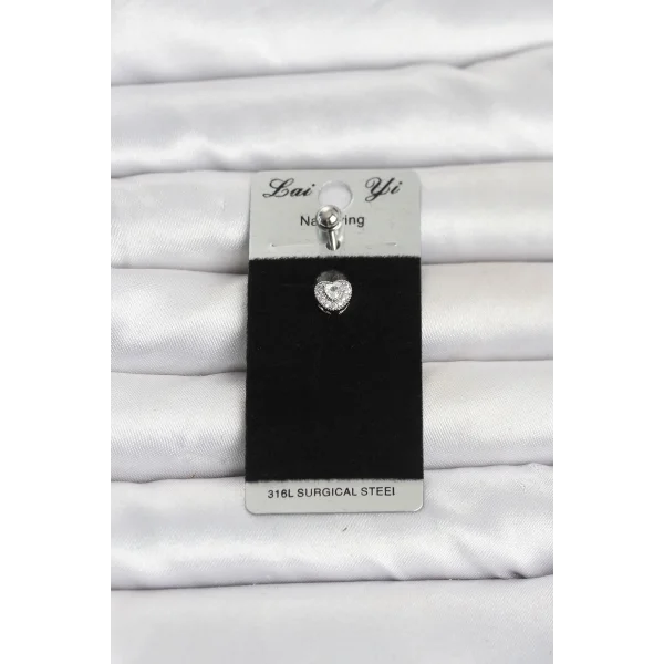 316L Cerrahi Çelik Zirkon Taşlı Kalp Model Göbek Piercing