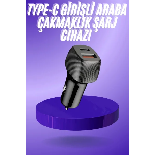 38W USB Type-C Girişli Oto Çakmaklık Araç İçi Hızlı Şarj Çakmaklık Şarj Aleti