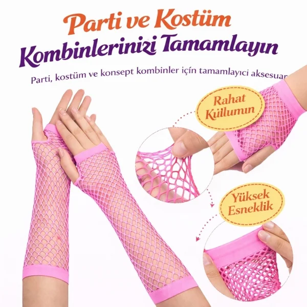 80’ler 90’lar Retro Neon Pembe File Parmaksız Eldiven 26 Cm