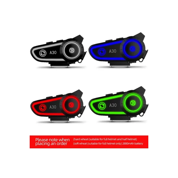 A30 Motosiklet Kask Kulaklık Intercom Işıklı 2 Eşleşme Özellikli