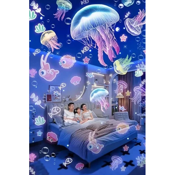 Robot Projeksiyon Gece Lambası Hoparlörlü Şarjlı Yıldızlı Gökyüzü Temalı Led Projeksiyon Lambası