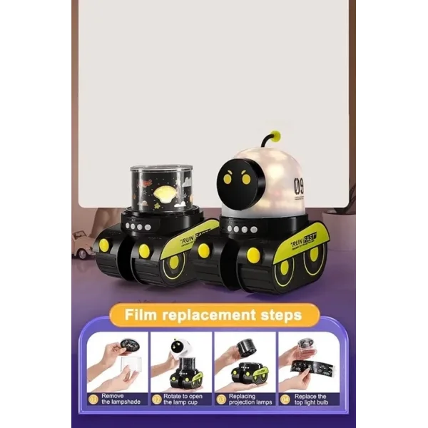 Robot Projeksiyon Gece Lambası Hoparlörlü Şarjlı Yıldızlı Gökyüzü Temalı Led Projeksiyon Lambası