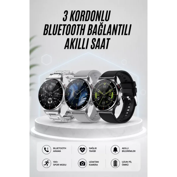 Akıllı Saat Amoled Ekran Bluetooth Bağlantılı Sesli Görüşme Nabız Ölçer