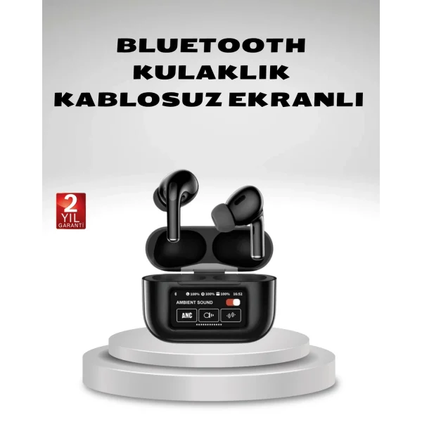 Aktif Gürültü Engelleme (ANC) Kablosuz Bluetooth Kulaklık – Dijital Ekranlı Dokunmatik ve Uzun Pil Ömürlü