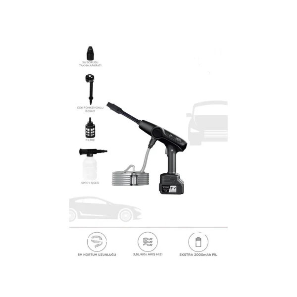 Akülü Şarjlı Yüksek Basınçlı Oto Araba Bahçe Yıkama,temizleme Su Sı