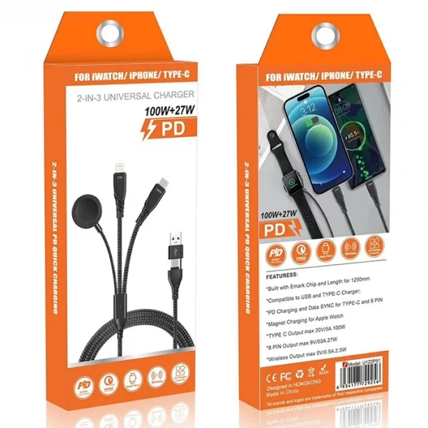 Ally 2x Type-c 100W-27W + Apple Watch İçin Type-c Şarj Kablosu-(5775)