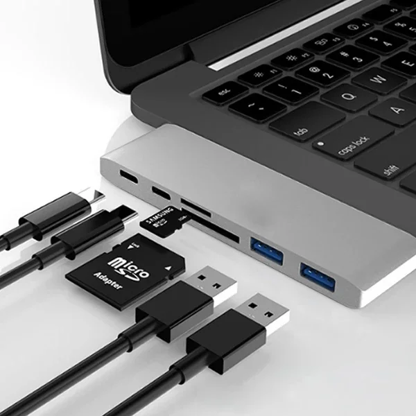 Ally 6 İn1 Usb-C Hub Daul  USB 3.0 Type-C Şarj Kart Reader Çoğaltıcı Hub-(5775)