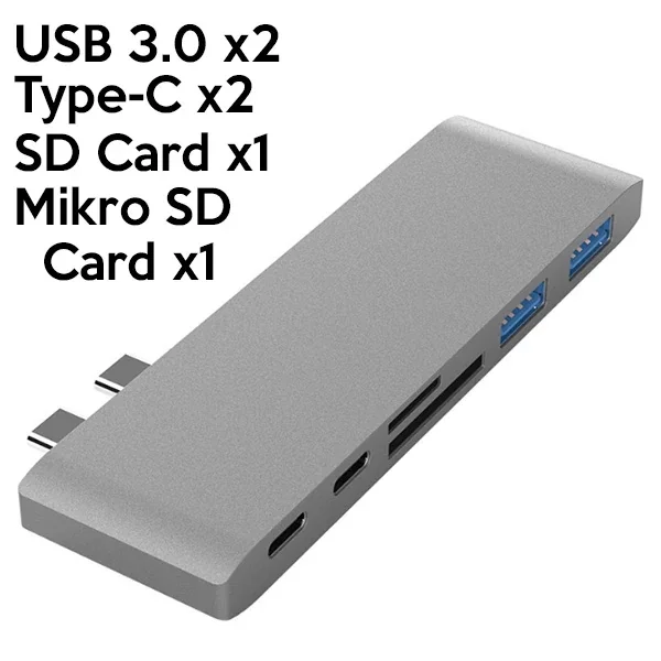 Ally 6 İn1 Usb-C Hub Daul  USB 3.0 Type-C Şarj Kart Reader Çoğaltıcı Hub-(5775)