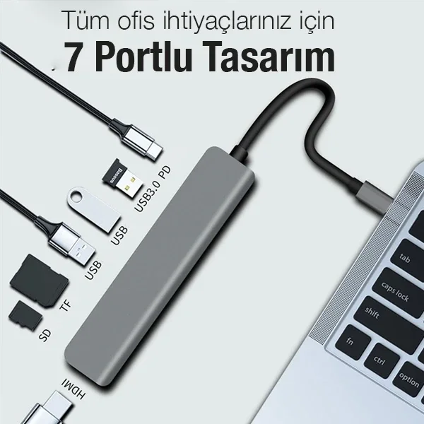 Ally 7in1 USB 3.1 HDMI 4K 30HZ 2K 1080P Type-C HUB Adaptör Dönüştürücü-(5775)