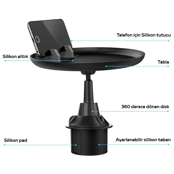 ALLY HS-P05 Universal Araç İçi Telefon Tutucu - Yemek Masası-(5775)