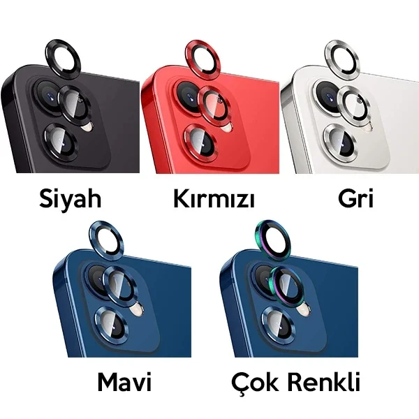 ALLY İphone 12 - 12 Mini 3D Metal Çerçeveli Kamera Lens Koruyucu-(5775)