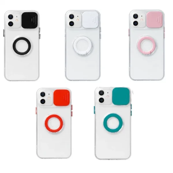 Ally iPhone 12 Mini 5.4inç Kılıf Sürgülü Kamera Lens Korumalı Yüzük Standlı Silikon Kılıf-(5775)
