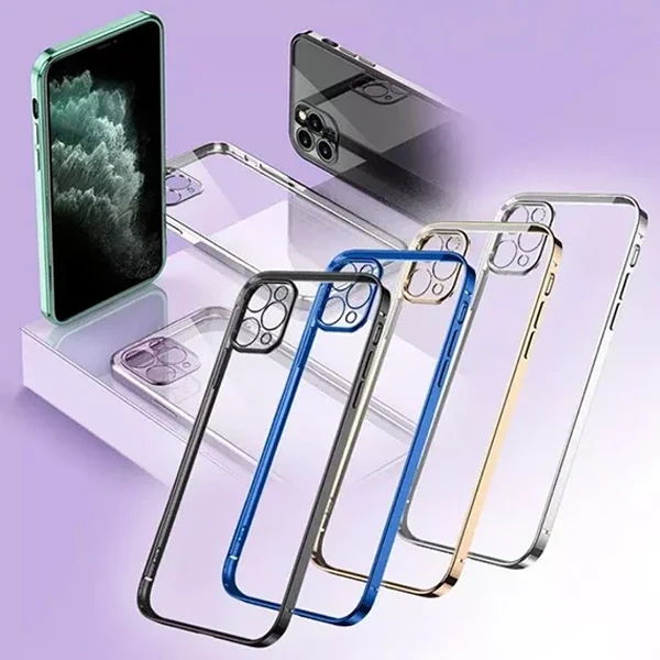 ALLY İPhone 12 Pro 6.1 Metal Görünümlü Darbeye Dayanıklı Silikon Kılıf-(5775)